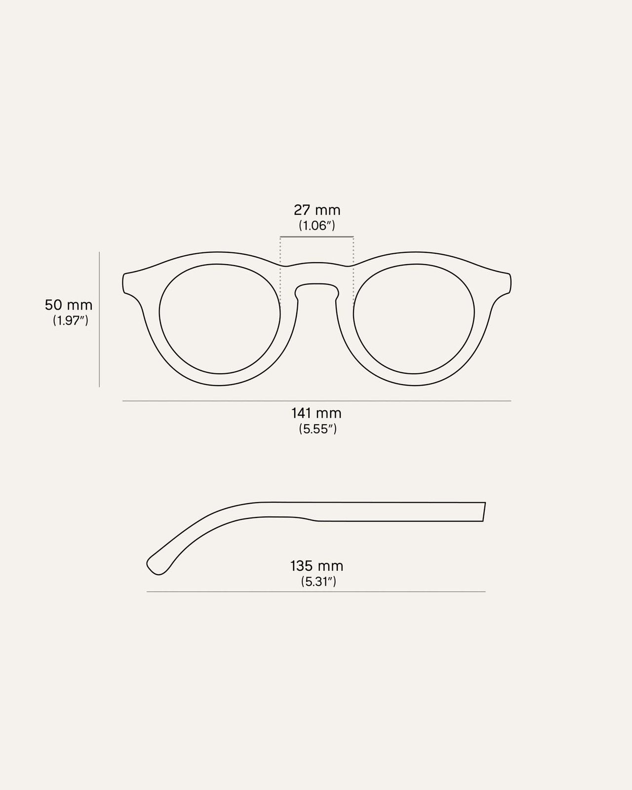 Laden Sie das Bild in den Galerie-Viewer, Technical drawing of Kole Volya sunglasses, showing precise frame and lens dimensions for an ideal fit