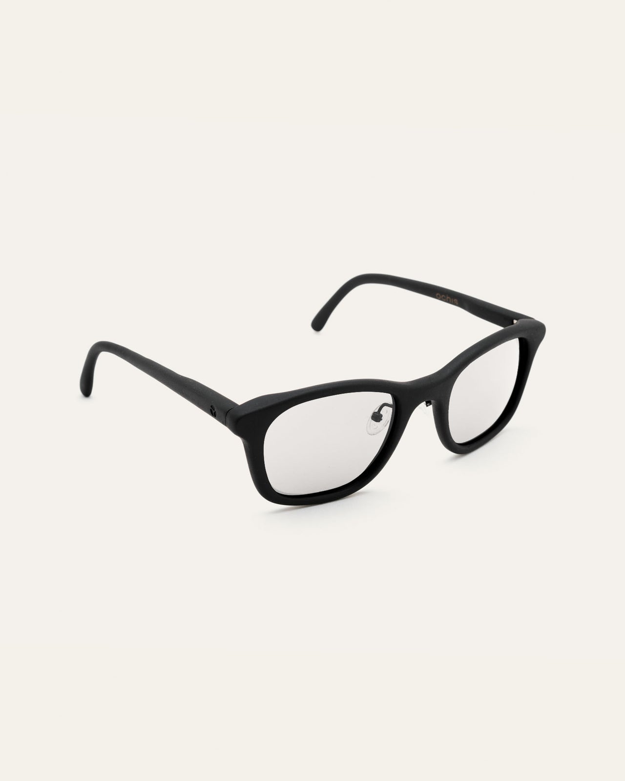 Load image into Gallery viewer, Side view of black optical frames, showcasing their sleek design and coffee-based eco-friendly materials
