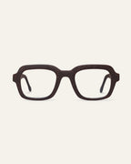 Lead Focus rectangular eyeglasses in a brown coffee-based frame with visible walnut shell particles