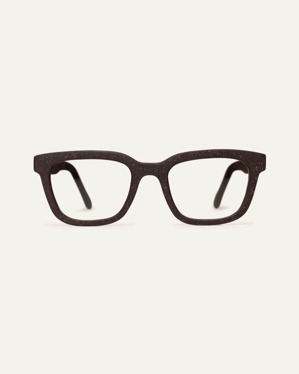 Front view of Velma Flax rectangular eyeglasses frame with visible flax straw particles on a light background