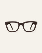 Front view of Velma Flax rectangular eyeglasses frame with visible flax straw particles on a light background
