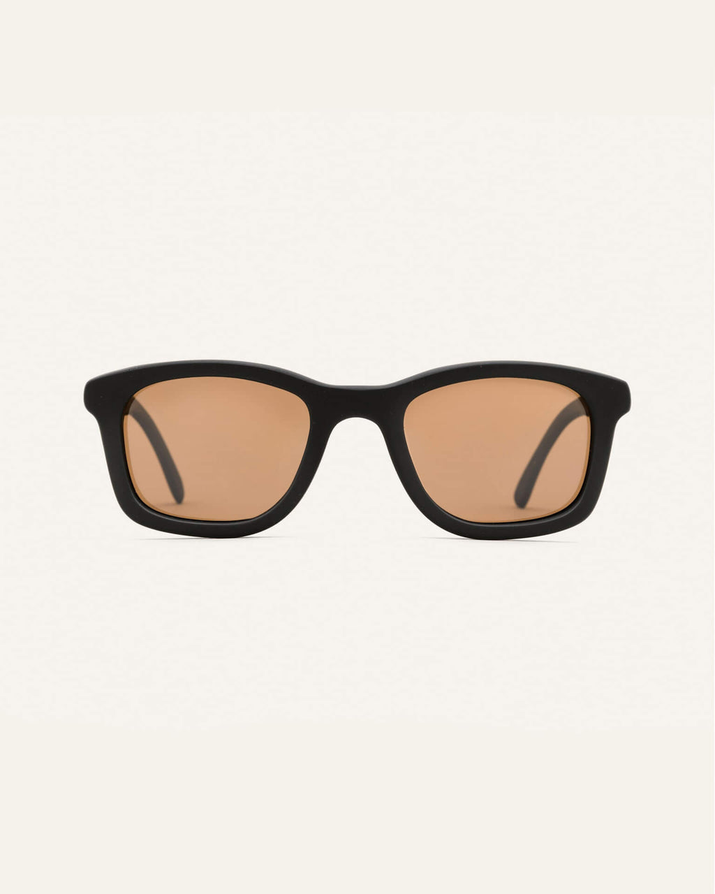 Dandy sunglasses with warm brown lenses on a white background, featuring a black coffee-based frame