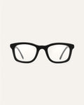 Dandy optical frames made from coffee materials, with a black front and flax-accented temples for corrective lenses