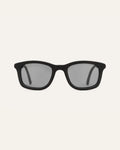 Close-up of sunglasses showcasing the black frame