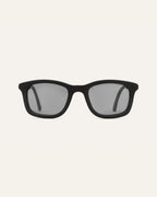 Close-up of sunglasses showcasing the black frame