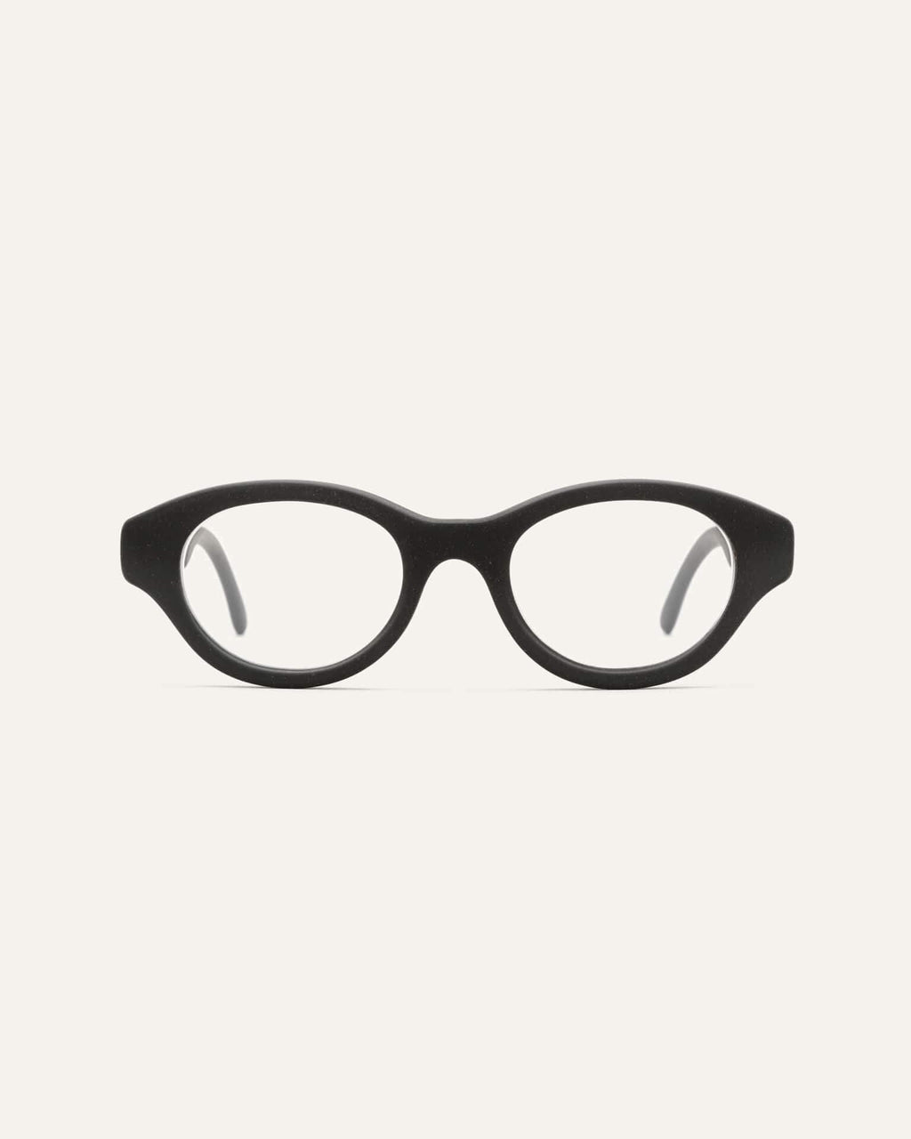 Black eco-friendly optical frame made from coffee-based materials, featuring a sleek oval design for corrective lenses