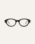 Black eco-friendly optical frame made from coffee-based materials, featuring a sleek oval design for corrective lenses