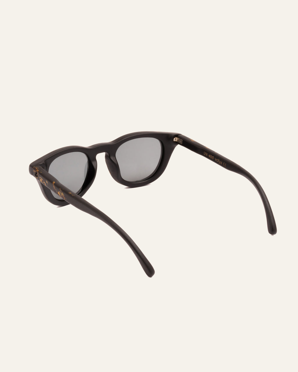 Angled view of stylish sunglasses, perfect for sunny days and eco-conscious fashion enthusiasts.