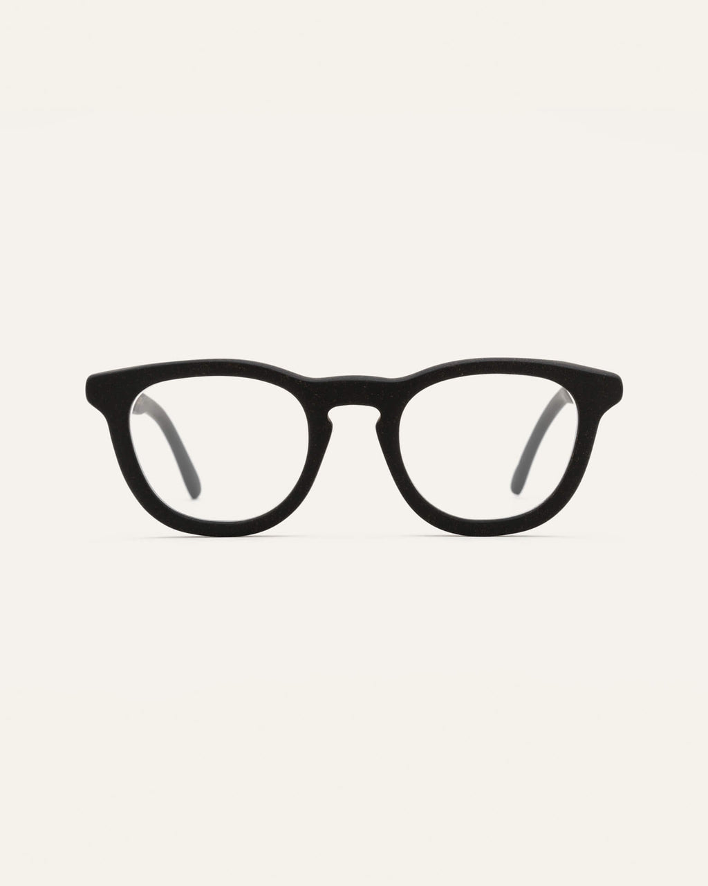 Anderson Black optical frames on a white background, highlighting their minimalist and sustainable craftsmanship