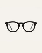 Anderson Black optical frames on a white background, highlighting their minimalist and sustainable craftsmanship