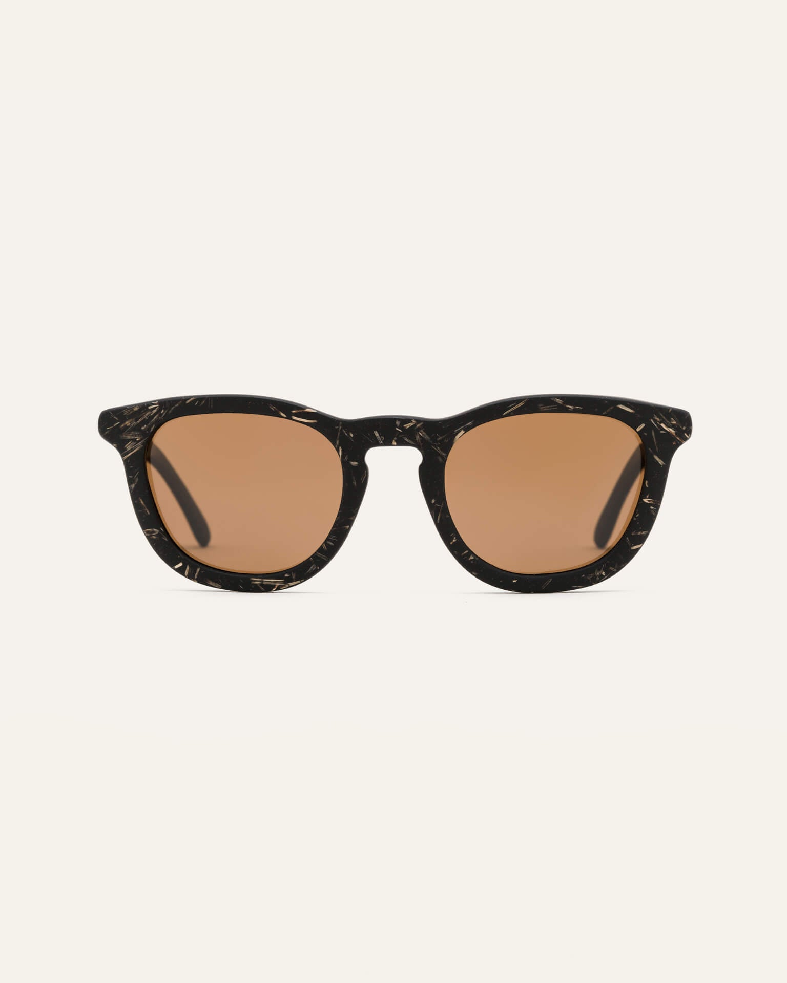 Stylish sunglasses with brown lenses, crafted from coffee-based material with flax detailing.