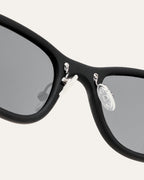 Close-up of lightweight frames with gray lenses, highlighting durable, biodegradable materials perfect for men in California.