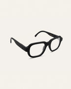 Side view of a bold black optical glasses