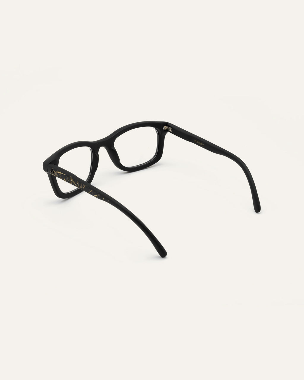 Side view of Dandy frames, featuring a coffee-based design with flax fiber accents and a sleek silhouette for optical lenses