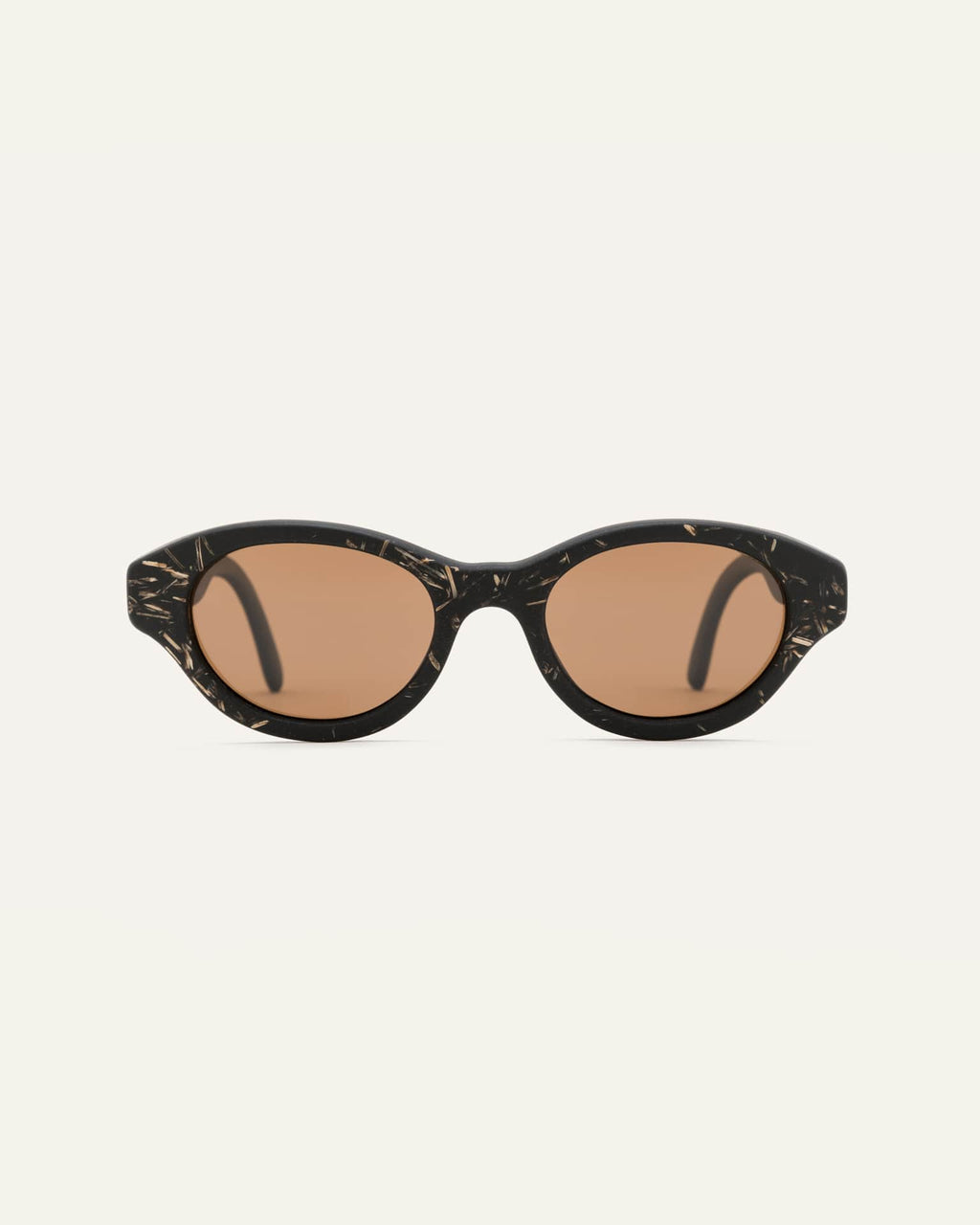 Biobased eco-friendly retro sunglasses with brown polarized lenses, featuring a black coffee frame with flax accents
