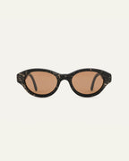 Biobased eco-friendly retro sunglasses with brown polarized lenses, featuring a black coffee frame with flax accents